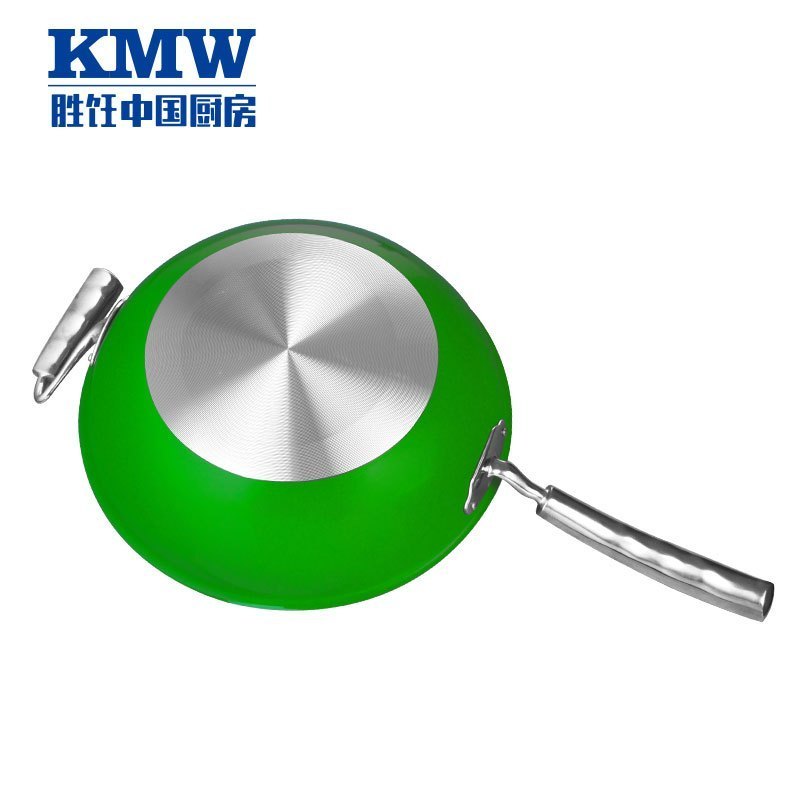 KMW炒锅绿鼎炒锅(苹果绿)Gpotl11-10 304不锈钢 绒光工艺 创新支架可立锅盖 炫彩易洁 锅具32cm炒锅高清大图