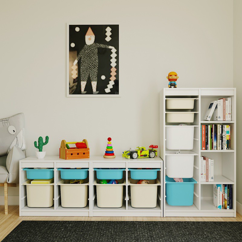 儿童玩具收纳柜实木储物柜幼儿园整理柜置物架宝宝落地书架收纳柜三维