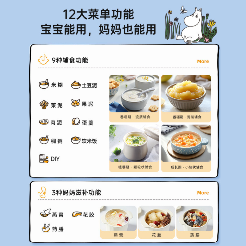 BRUNO×姆明联名婴儿辅食机礼物宝宝料理机蒸煮打一体米糊研磨器 BZK-FSJ6LH01高清大图