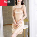 YIBUSHENG蕾丝性感v领吊带连衣裙女士季新款醋酸缎面气质内搭打底背领G 3XL建议130-140斤 325香槟