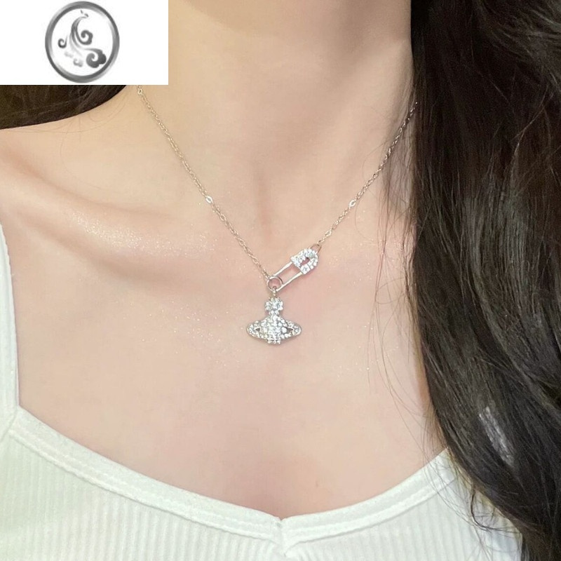 JiMi西太后土星别针项链女欧美轻奢小众设计高级感满钻回形针锁骨链