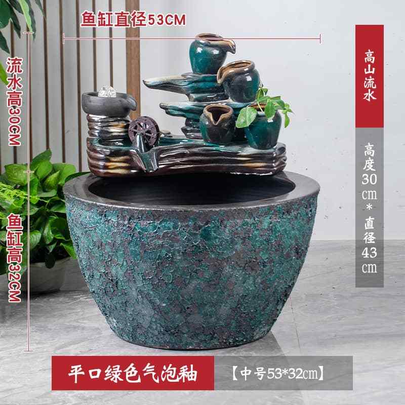 景德镇陶瓷金鱼缸阳台办公室客厅落地家用循环流水摆件庭院大鱼缸图片