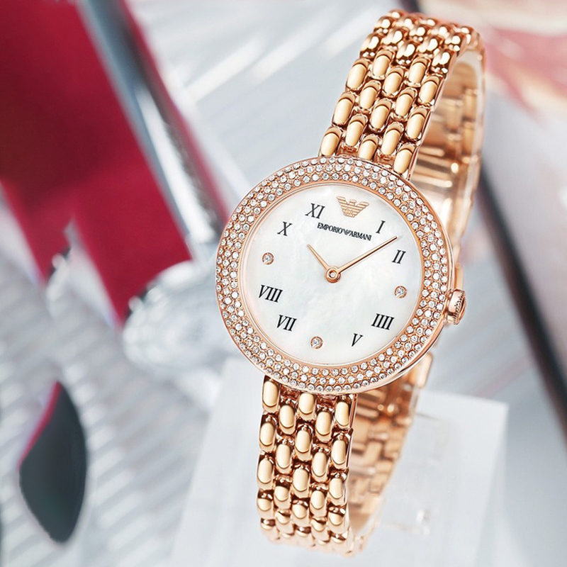 armani阿玛尼经典满天星手表女玫瑰金优雅表ar11355