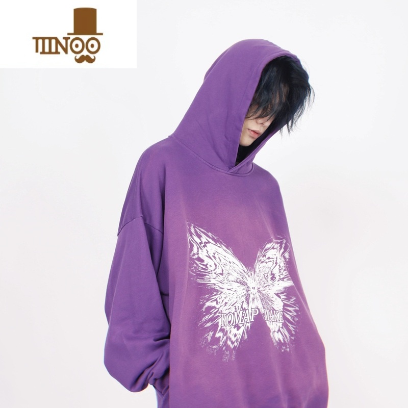 YANXUMz 美式复古做旧水洗晕染印花连帽卫衣男小众高街情侣帽衫潮秋季高清大图