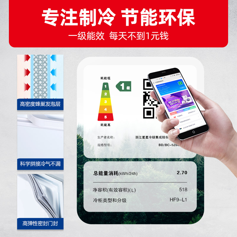 星星(XINGX) 601升 商用冷柜 冷藏冷冻转换柜 大容量冷柜 顶开门 商用大柜 BD/BC-628GE高清大图