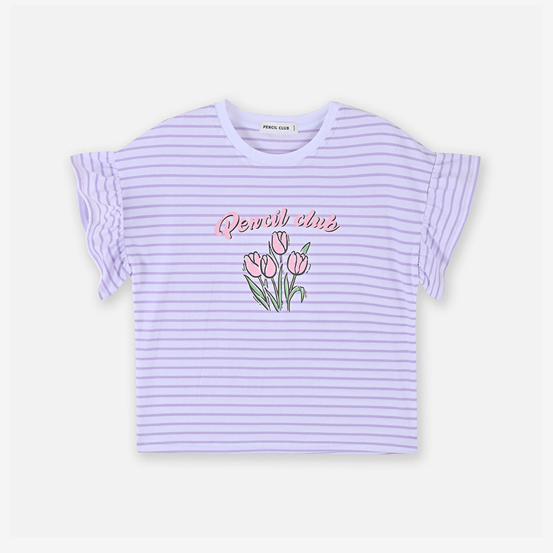 [1件3折]铅笔俱乐部童装2025夏装新款女童条纹t恤儿童短袖女孩上衣圆领薄