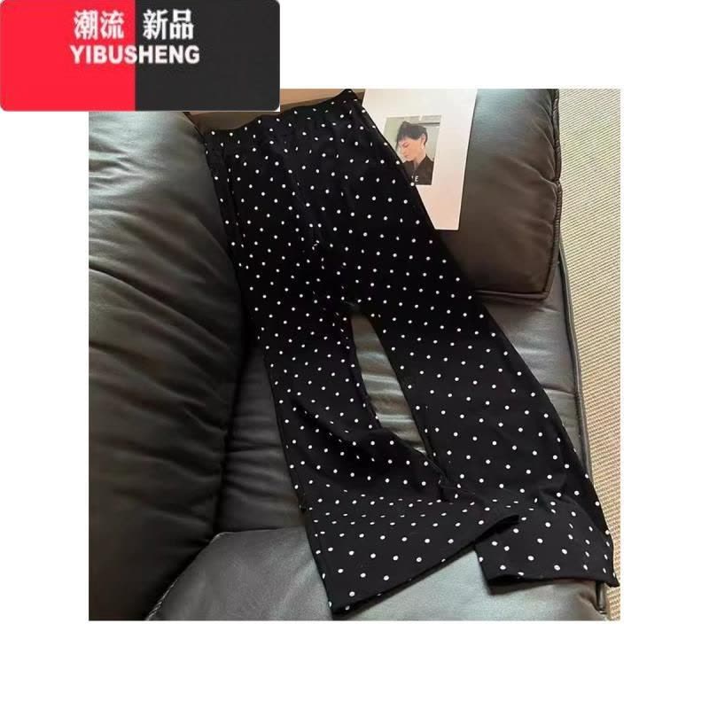 YIBUSHENG小个子黑色波点马蹄西装裤子2024年新款高腰微喇叭休闲运动裤女图片