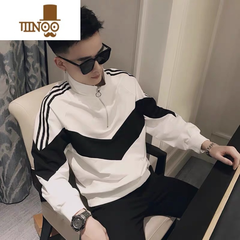 YANXU男士卫衣潮流韩版半高领长袖T恤男潮牌ins休闲痞帅秋潮帅潮高清大图