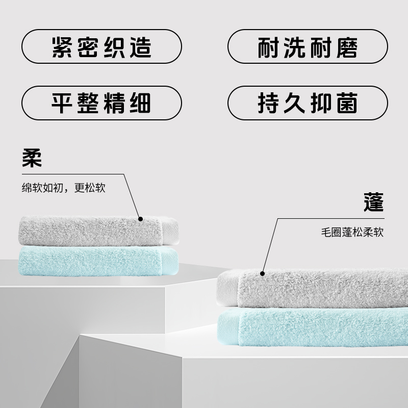 东纺拾光(EsTiempo)ES2004云感亲肤抗菌长绒棉毛巾2件套礼盒34*74cm 140g 铂银灰 +天蓝色高清大图