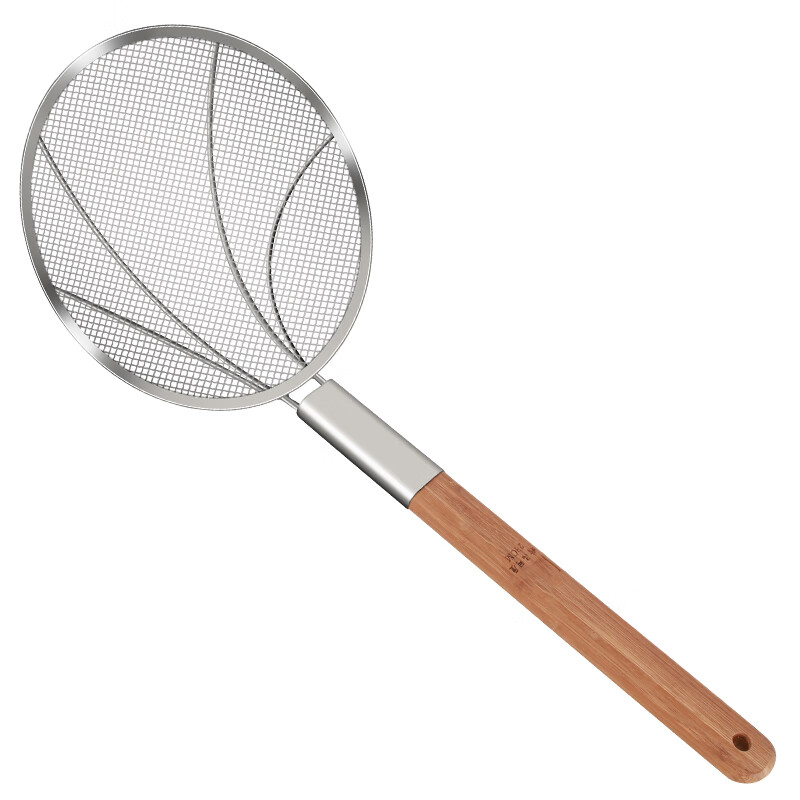 中锐智采 漏勺笊篱过滤网捞面大号不锈钢商用粉篱家用滤油捞篱厨房线漏勺子 超厚竹柄【30目】18cm