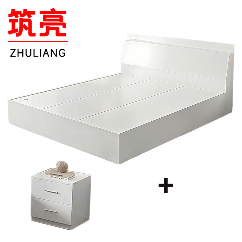 筑亮 单人床 120*200*88cm白色+床头柜 套高清大图