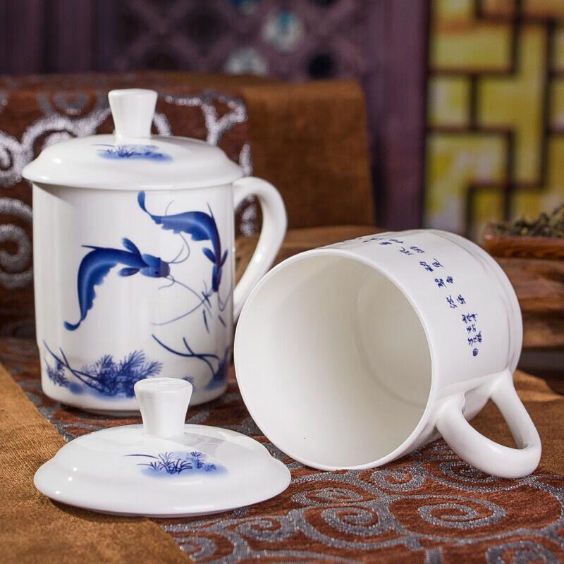 陶相惠 茶杯陶瓷带盖家用骨瓷水杯喝茶杯青花瓷器办公杯子500ml高清大图