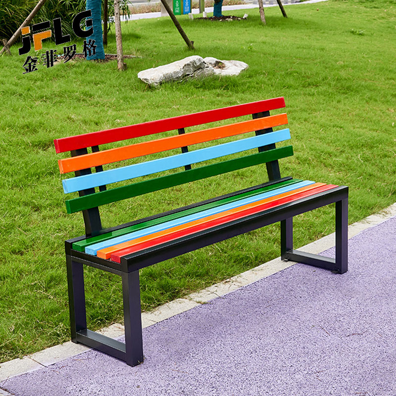 苏宁 金菲罗格 办公家具 户外公园防腐木带靠背长椅室外长条凳高清大图