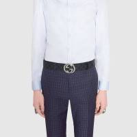 GUCCI/古驰 腰带 男款经典款大logo双G压花银扣