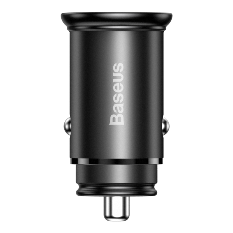 倍思 圆形金属PPS智能快充车载充电器 30W(VOOC版)oppo苹果通用闪充数显检测安全