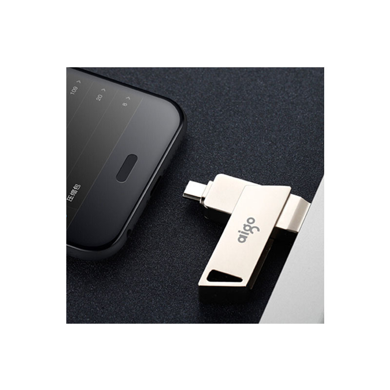 爱国者(aigo)64GB Type-C USB3.0 手机U盘 U350 银色 双接口手机电脑用