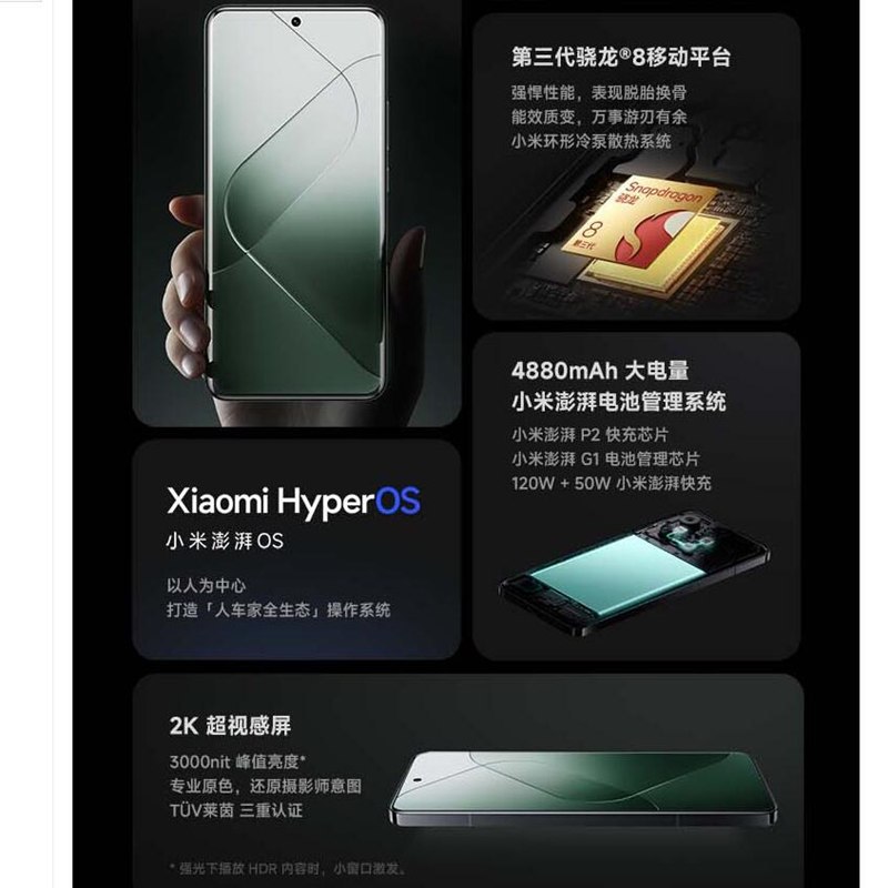 小米14 Pro 16GB+512GB 白色 骁龙8Gen3 5G 2K微曲屏 120W快充 徕卡光学镜头 光影猎人900 智能手机