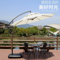 太阳伞户外雨棚大型遮阳伞室外罗马伞2.7M双顶咖啡色遮阳防雨送移动水座