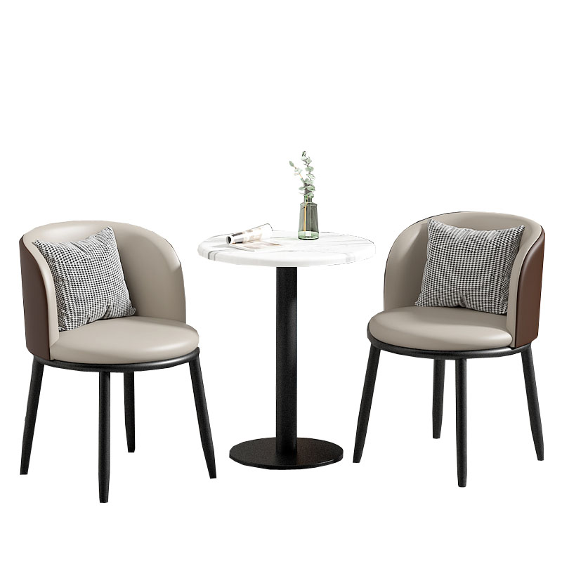 晋舰 洽谈桌北欧轻奢奶茶店皮质茶桌椅组合简约一桌两椅 浅灰拼棕