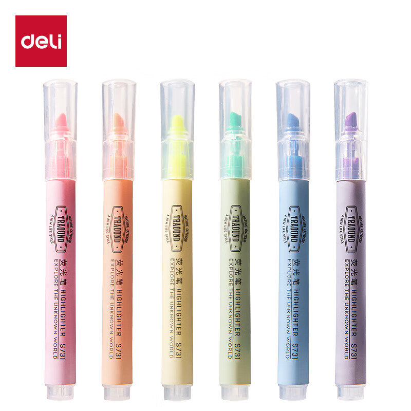 得力(deli)经典6色荧光笔 考试复习划重点彩色醒目标记笔 办公记号笔手帐 开学文具S624
