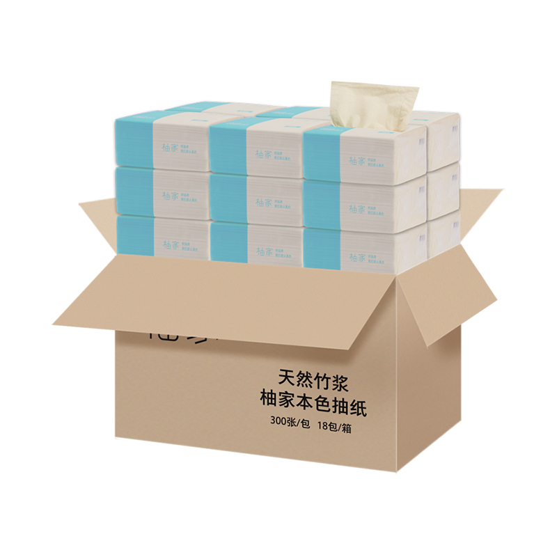 柚家 竹纤维本色抽纸89734 天然竹浆细纹版 18包/箱