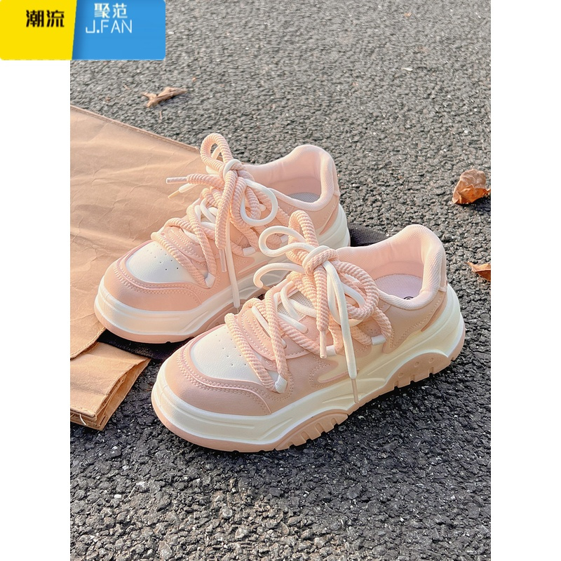 聚范小白鞋女2023新款秋季奶fufu老爹鞋运动休闲厚底帆布鞋子百搭