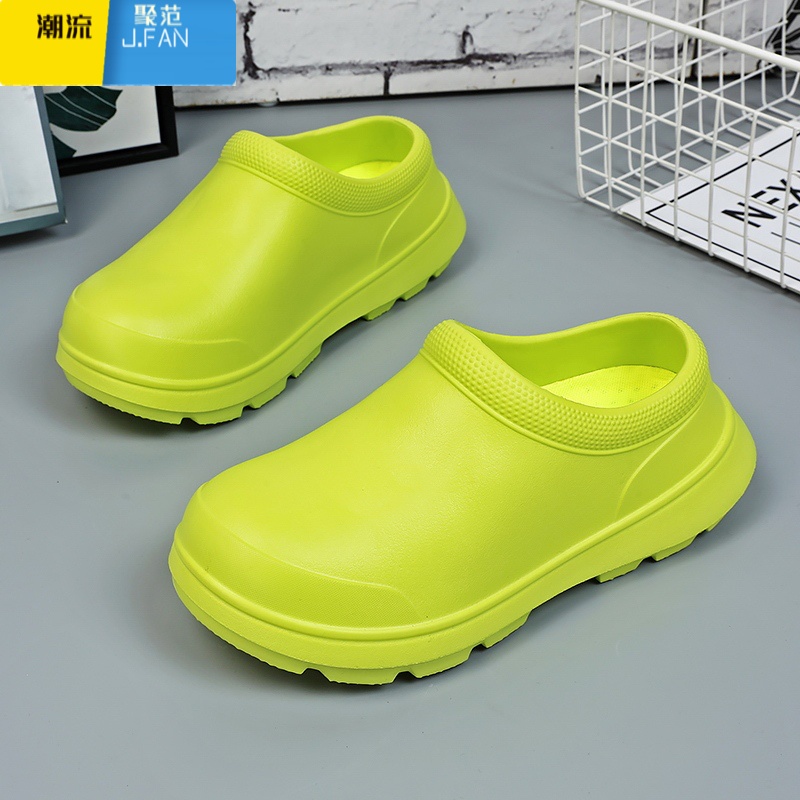 聚范厨师鞋男春季防滑防水防油厨房男鞋黑色厚底男士懒人一脚蹬工作鞋高清大图