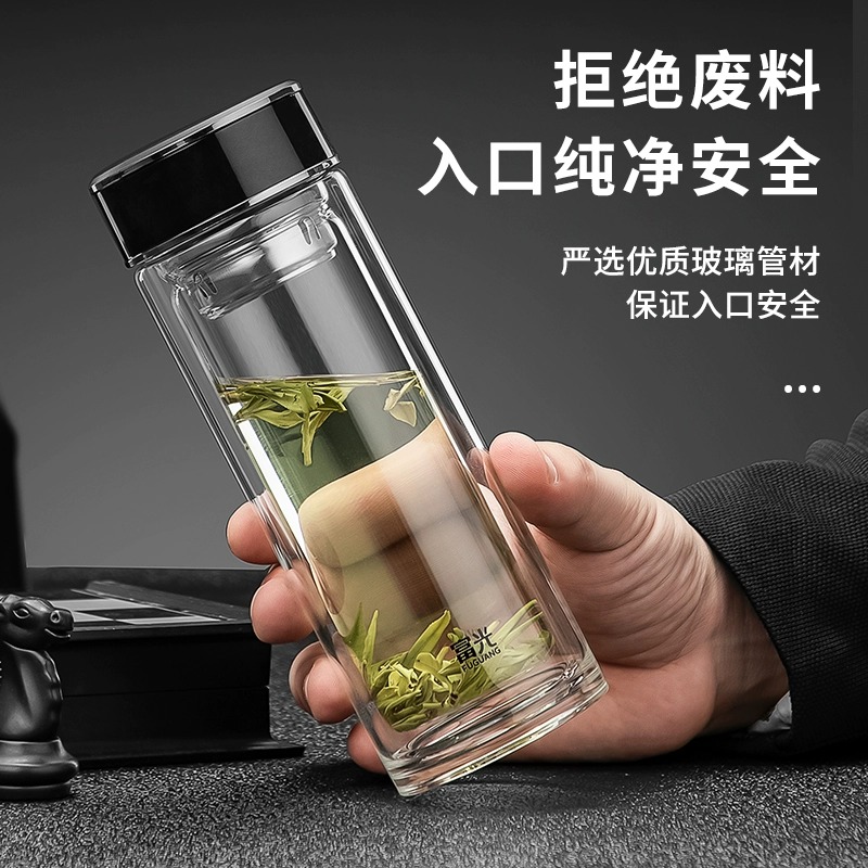 富光格调双层玻璃杯水杯男女创意透明盖便携过滤花茶杯杯子高清大图