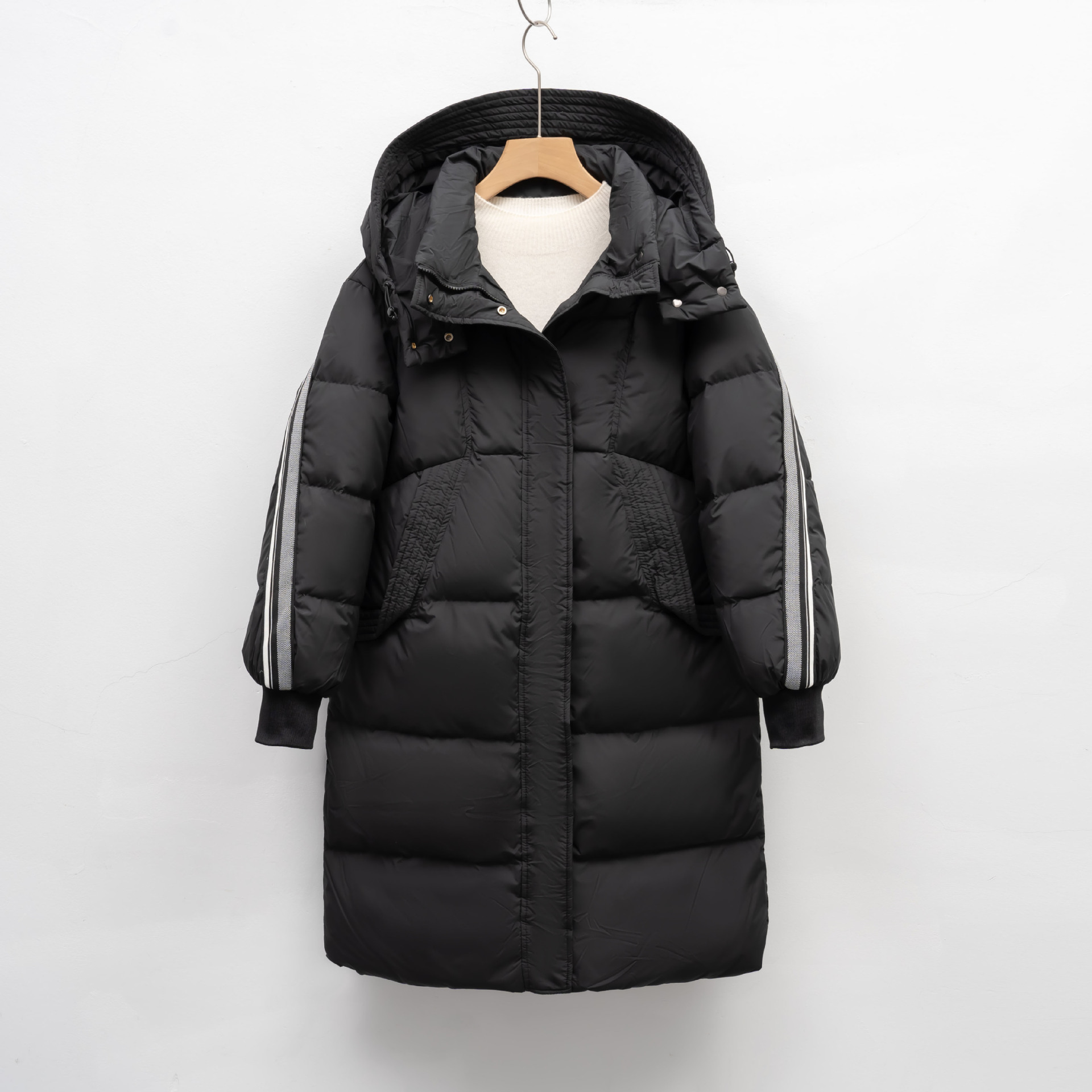 羽绒服女冬季新款时尚韩版中长款咖色复古白鸭绒外套连帽加厚高清大图