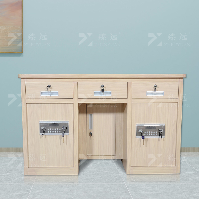 臻远 BXZ-03 钢制保险桌可投币收银财务桌1.2m白木纹双电子锁