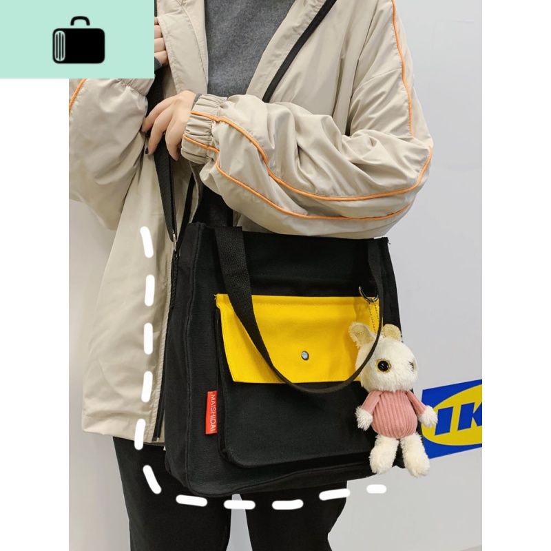日系原宿帆布包ulzzang韩国大容量可爱撞色斜挎包女学生ins单肩包new