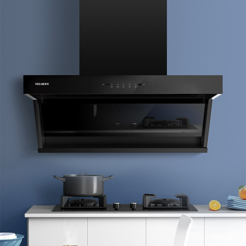 [大牌优选]美菱(meling)my-kd517 抽油烟机 7字形顶侧双吸 曜石黑高清