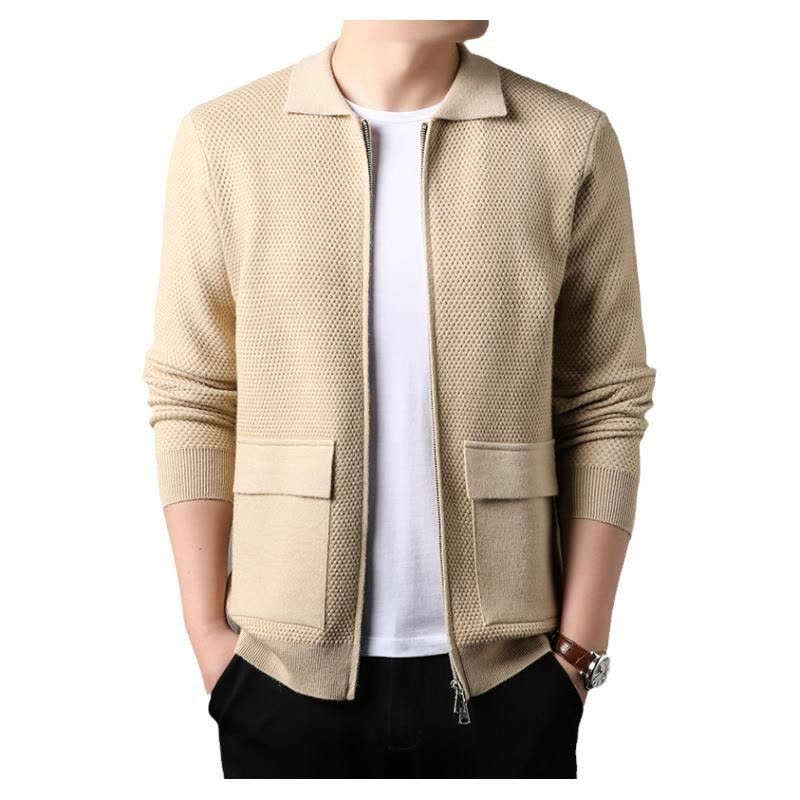 南极人针织开衫外套男秋季双头拉链2024新款外穿翻领毛衣夹克男装图片