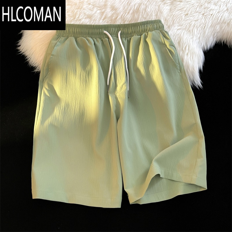 HLCOMAN大码运动短裤夏季薄款宽松直筒五分裤男士冰丝裤潮牌白色休闲裤子