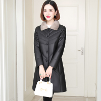 2024秋冬新款真皮皮衣女装羽绒服中长款海宁皮草夹克水貂毛领外套 M 黑色