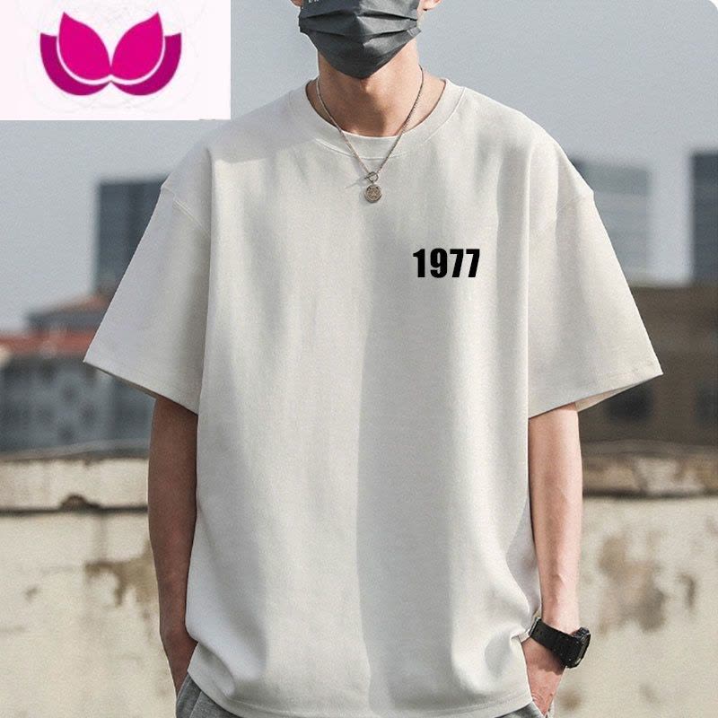 七斓1977短袖T恤男士ins潮牌上衣服港风夏季宽松上衣半袖体恤图片