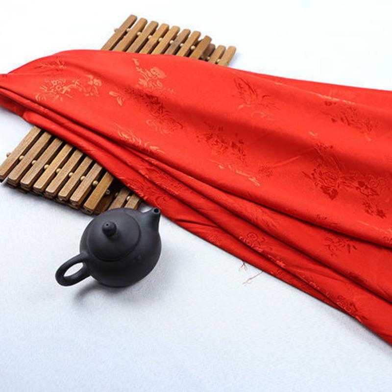 红色/米 梅兰竹菊丝绸提花布古装汉服服装绸缎布料旗袍马面裙古风刺绣