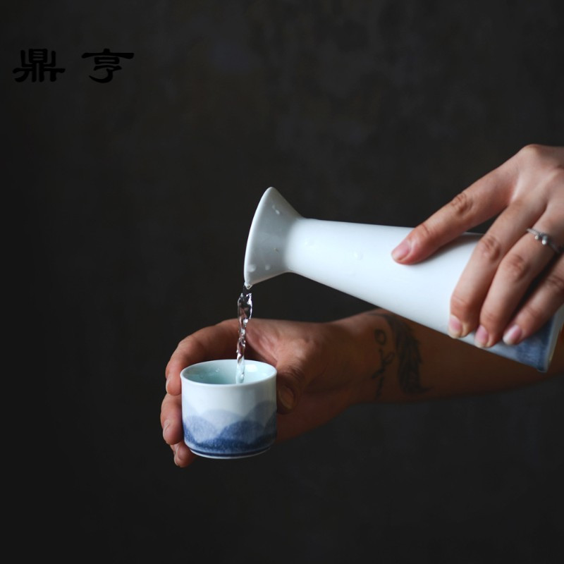 鼎亨套装家用清酒小酒壶温酒器黄酒白酒杯黑陶酒盅