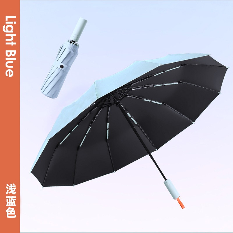米奇喵72骨加大撞色自动伞黑胶防晒遮太阳伞男女晴雨两用三折叠72骨深海蓝高清大图