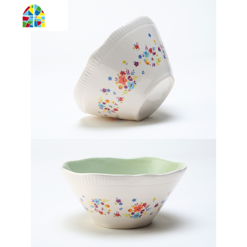 6英寸陶瓷碗面碗汤碗美式田园麦片碗大碗家用餐具fenghou绿孔雀6英寸