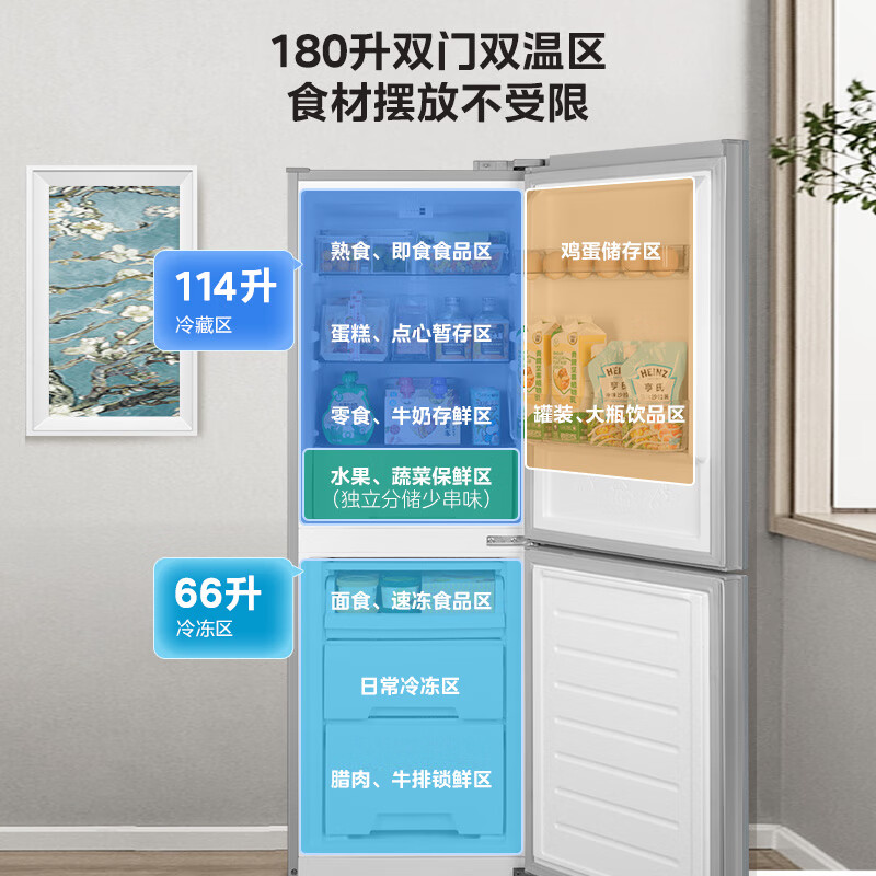美的出品华凌冰箱180升双开门两门小户型家用一级能效租房宿舍冰箱可冷藏冷冻小巧不占地低音运行HR-188高清大图