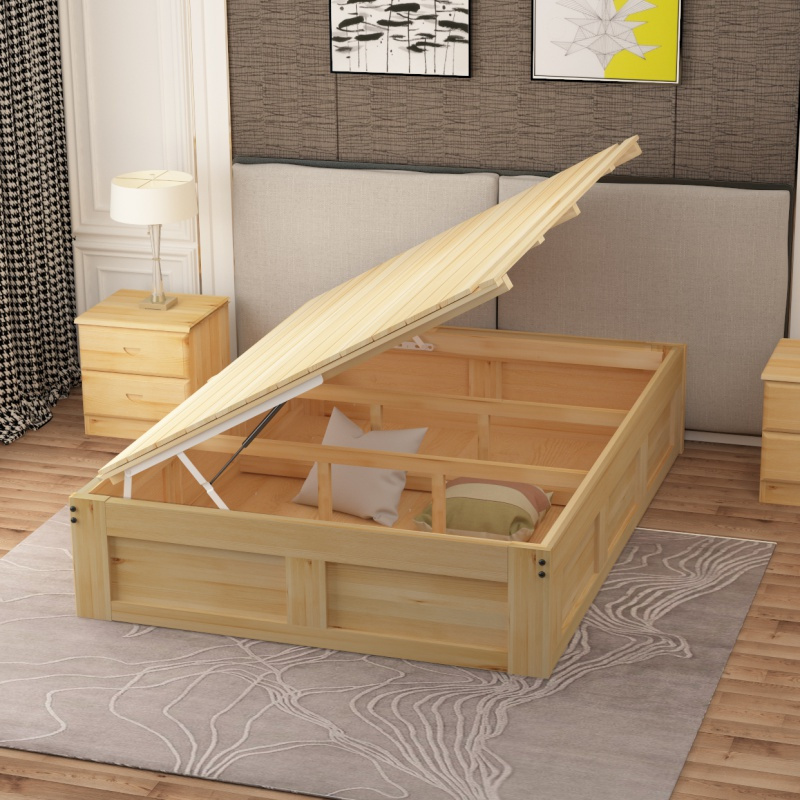 寻木匠实木1米2榻榻米单人床双人气压高箱储物床箱地台箱式无床头箱体