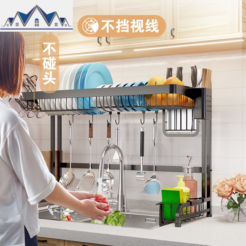 黑色不锈钢厨房置物架水池碗架沥水架水储物架放碗筷收纳架子 三维工匠高清大图