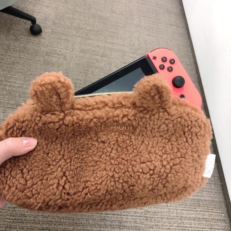 毛绒化妆包普通圆形拉链头 日本动物之森GP合作款白色帆布包switch手提包收纳包毛绒化妆包潮