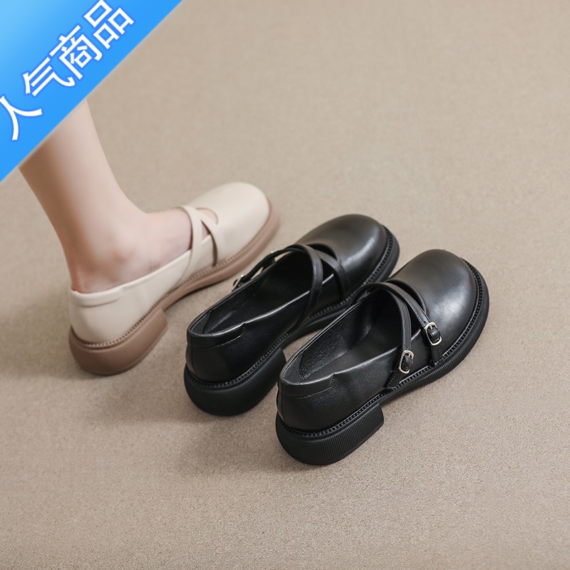 SUNTEK厚底乐福鞋女2023新款复古圆头玛丽珍鞋法式可爱学院风单鞋女软底高清大图
