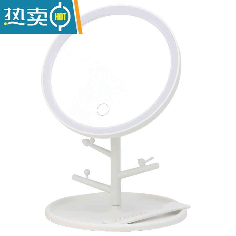 敬平led化妆镜带灯台式补光小镜子ins风网红女宿舍桌面便携小型梳妆镜 [粉色]3600ma支架+梳子(+摆便携式用镜高清大图