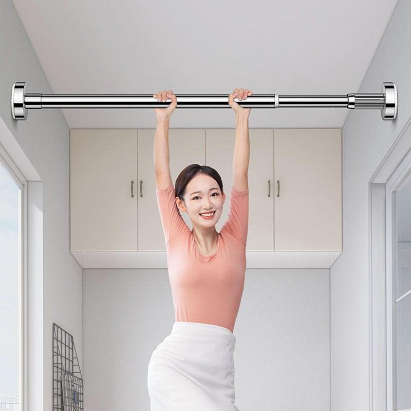 古达免打孔伸缩晾衣杆阳台衣架家用飘窗挂衣晒衣收纳架不锈钢单杆