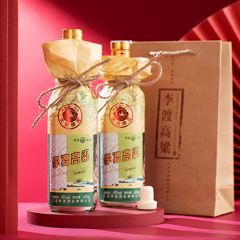 李渡官方旗舰店李渡高粱献礼490ml2瓶双支装浓特兼香型高粱酒口粮酒