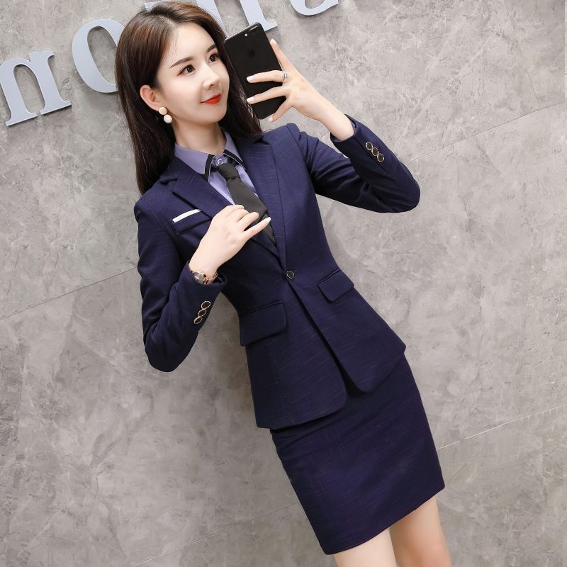 职业西装套装女秋冬新款工装制服气质修身格子正装ol气质工装西服