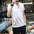 夏季新款短袖男士韩版修身型很想休息个性印花青少年上衣 S 【纯色短袖】-白色